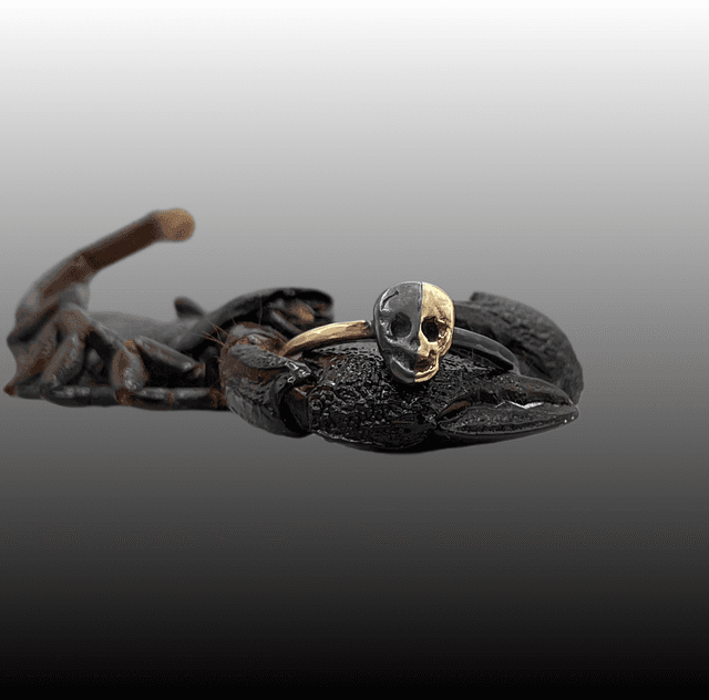 Yin Yang Skull Ring 9ct Gold and Oxidised Silver 